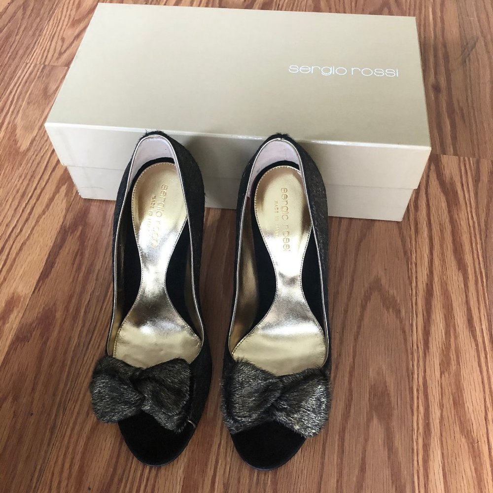 *NEW* Sergio Rossi Open Toe Pony Lamé Heels